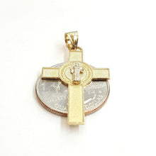 Load image into Gallery viewer, 14k gold two tone saint benedict san benito cross pendant religious jewelry 2.4g
