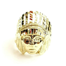 Load image into Gallery viewer, 10k yellow gold native American Indian chief head mens Ring diamond cut Size 9.5