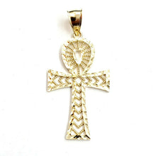 Load image into Gallery viewer, New 10k yellow gold Egyptian ankh cross pendant charm diamond cut religious 4.2g