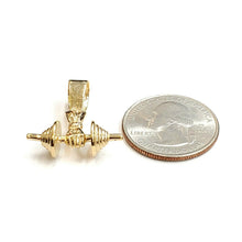 Load image into Gallery viewer, 14k Yellow Gold 3D Dumbbell hand weight lifter Pendant charm fine jewelry 5.5g
