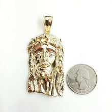 Load image into Gallery viewer, 10k yellow gold Jesus face head pendant charm fine men's religious jewelry 13.2g