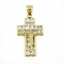 Load image into Gallery viewer, New 14k yellow gold cross Jesus pendant cubic zirconia religious jewelry 6g