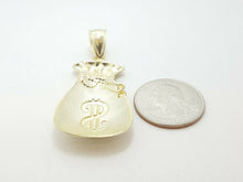 Load image into Gallery viewer, 10k yellow gold dollar sign money bag lucky pendant charm fine gift jewelry 7g