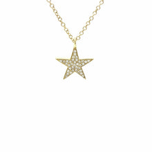 Load image into Gallery viewer, 14k yellow Gold 0.09Ct Diamond star necklace gift for her 18" adjustable chain