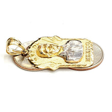 Load image into Gallery viewer, 14k two tone gold Jesus malverde narco saint Sinaloa pendant diamond cut 8.7g