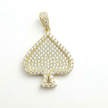Load image into Gallery viewer, 14k yellow Gold Ace of spade Pendant with cubic zirconia fine gift jewelry 4.6g