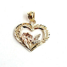 Load image into Gallery viewer, 14k 3 color solid Gold heart rose flower Pendant charm fine love jewelry 1.4g