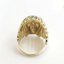 Load image into Gallery viewer, 10k yellow gold native american Indian chief head men's Ring diamond cut Size 10
