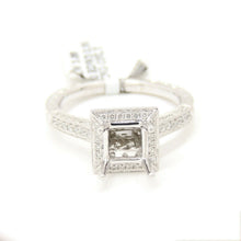 Load image into Gallery viewer, 0.50Ct Natural Diamond 14k White Gold Semi Mount halo Ring square center sz 6.5