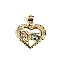 Load image into Gallery viewer, New 14k tri color Gold heart 15 años 15 years Pendant charm fine jewelry 1.6g