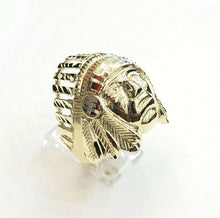 Load image into Gallery viewer, 10k yellow gold native american Indian chief head men's Ring diamond cut Size 10
