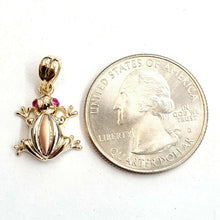 Load image into Gallery viewer, 14k tri color gold frog pendant charm red cubic zirconia gift fine jewelry 2.3g