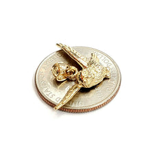 Load image into Gallery viewer, 14k yellow gold owl full body open wings pendant charm gift fine jewelry 2.5g