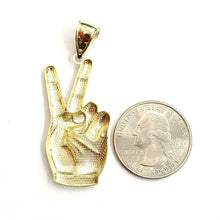 Load image into Gallery viewer, New 10k yellow gold victory sign peace hand gesture pendant unisex polished 3.3g