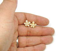 Load image into Gallery viewer, New 14k yellow Gold Hawaiian flower Earring Push Back Fastening with zirconia 2g