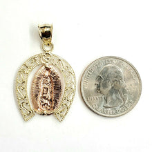 Load image into Gallery viewer, New 10k multi color Gold virgin horseshoe Pendant lucky fine jewelry unisex 3.2g