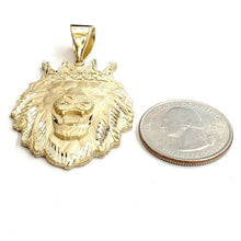 Load image into Gallery viewer, 14k yellow Gold lion head face with crown Leo zodiac fine Pendant charm 11.7g