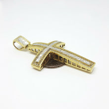 Load image into Gallery viewer, 10k two tone gold cross pendant cubic zirconia gift fine religious jewelry 8.6g