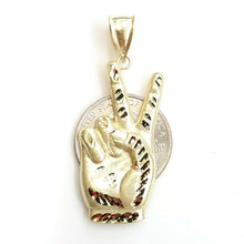 Load image into Gallery viewer, 10k yellow gold victory sign peace hand gesture pendant unisex diamond cut 3.3g