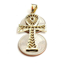 Load image into Gallery viewer, New 10k yellow gold Egyptian ankh cross pendant charm diamond cut religious 4.2g
