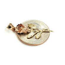 Load image into Gallery viewer, 14k 2 color solid Gold rose flower Pendant charm fine women gift jewelry 2.3g