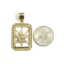 Load image into Gallery viewer, 10k yellow gold rectangular marijuana leaf pendant charm fine gift jewelry 4.6g