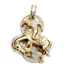 Load image into Gallery viewer, 14k tri color Gold horse rider cowboy rodeo Pendant charm CZ fine jewelry 15.6g