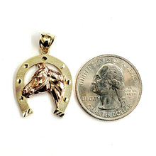 Load image into Gallery viewer, New 14k multi color Gold horseshoe Pendant lucky fine gift jewelry unisex 3.1g