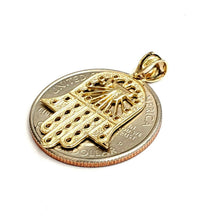 Load image into Gallery viewer, 14k yellow gold khamsa Hay hamsa hand lucky Jewish filigree pendant jewelry 1.7g