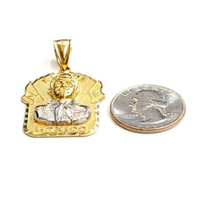 Load image into Gallery viewer, 14k two tone gold Jesus malverde narco saint Sinaloa pendant diamond cut 8.7g