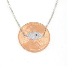 Load image into Gallery viewer, 14k white gold 0.09ct diamond khamsa hand Jewish necklace 18" adjustable chain