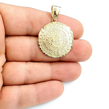Load image into Gallery viewer, 10k yellow Gold solid Aztec Mayan sun calendar Azteca pendant gift 1.06" 5.5g