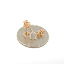 Load image into Gallery viewer, 14k rose Gold 0.06Ct Diamond horseshoe stud Earrings gift Push Back Fastening