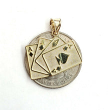 Load image into Gallery viewer, 14k yellow Gold 4 Aces playing cards pendant Vegas gambling fine jewelry 2g