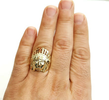 Load image into Gallery viewer, 10k yellow gold native American Indian chief head mens Ring diamond cut Size 9.5