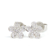 Load image into Gallery viewer, New 14k white Gold 0.16Ct Round Diamond flower stud Earrings Push Back Fastening
