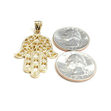 Load image into Gallery viewer, New 14k yellow gold khamsa hamsa hand lucky Jewish filigree pendant jewelry 8.5g