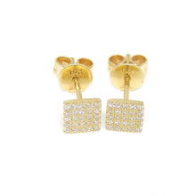 Load image into Gallery viewer, 14k yellow Gold 0.11Ct Round Diamond square stud Earrings Push Back Fastening