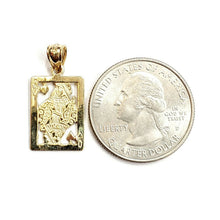 Load image into Gallery viewer, 14k yellow Gold queen of hearts Pendant playing card gambling fine jewelry 1.4g