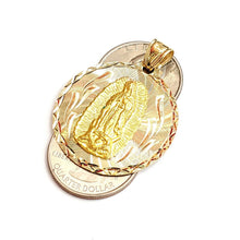 Load image into Gallery viewer, 14k yellow gold round virgin Mary Guadalupe religious pendant diamond cut 7.4g