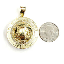 Load image into Gallery viewer, 10k yellow gold round globe planet earth world map pendant 2 sides 3D gift 11.7g