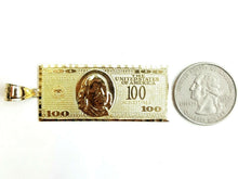Load image into Gallery viewer, 14k yellow gold 100 dollar bill money lucky pendant charm fine jewelry 9.8g