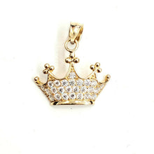 Load image into Gallery viewer, 14k yellow gold tiara crown pendant cubic zirconia fine jewelry gift 1.7g