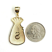 Load image into Gallery viewer, 14k yellow gold dollar sign money bag lucky pendant charm gift fine jewelry 4.4g