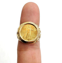 Load image into Gallery viewer, 14K Gold nugget mens coin ring size 10 12g 5 dollars 1/10 oz 22k American eagle
