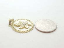 Load image into Gallery viewer, 10k yellow gold round marijuana leaf pendant charm cubic Zirconia 0.97" 4.4g
