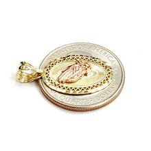 Load image into Gallery viewer, 10k two tone gold oval praying hands pendant charm diamond cut fine jewelry 1.8g