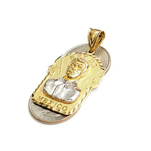 Load image into Gallery viewer, 14k two tone gold Jesus malverde narco saint Sinaloa pendant diamond cut 8.7g