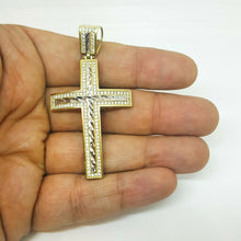 Load image into Gallery viewer, 10k two tone gold cross pendant cubic zirconia gift fine religious jewelry 8.6g