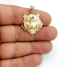 Load image into Gallery viewer, 14k yellow solid Gold tiger male head face Pendant diamond cut fine jewelry 3.7g